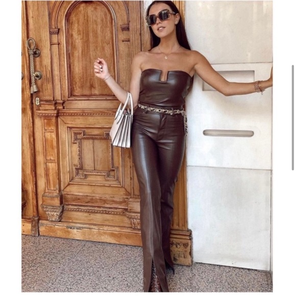 Zara | Tops | Zara Faux Leather Bodysuit | Poshmark
